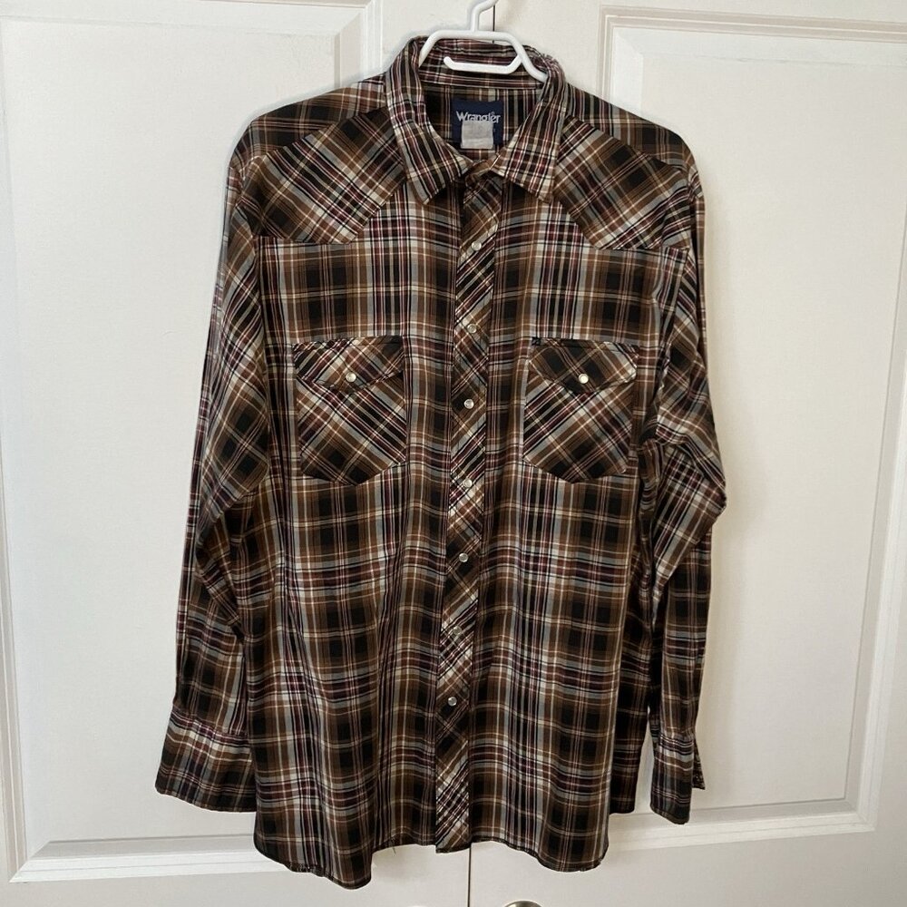 Y2K Wrangler Shirt Mens Plaid‎ Pearl Snap Western Cowboy Winchester Grunge